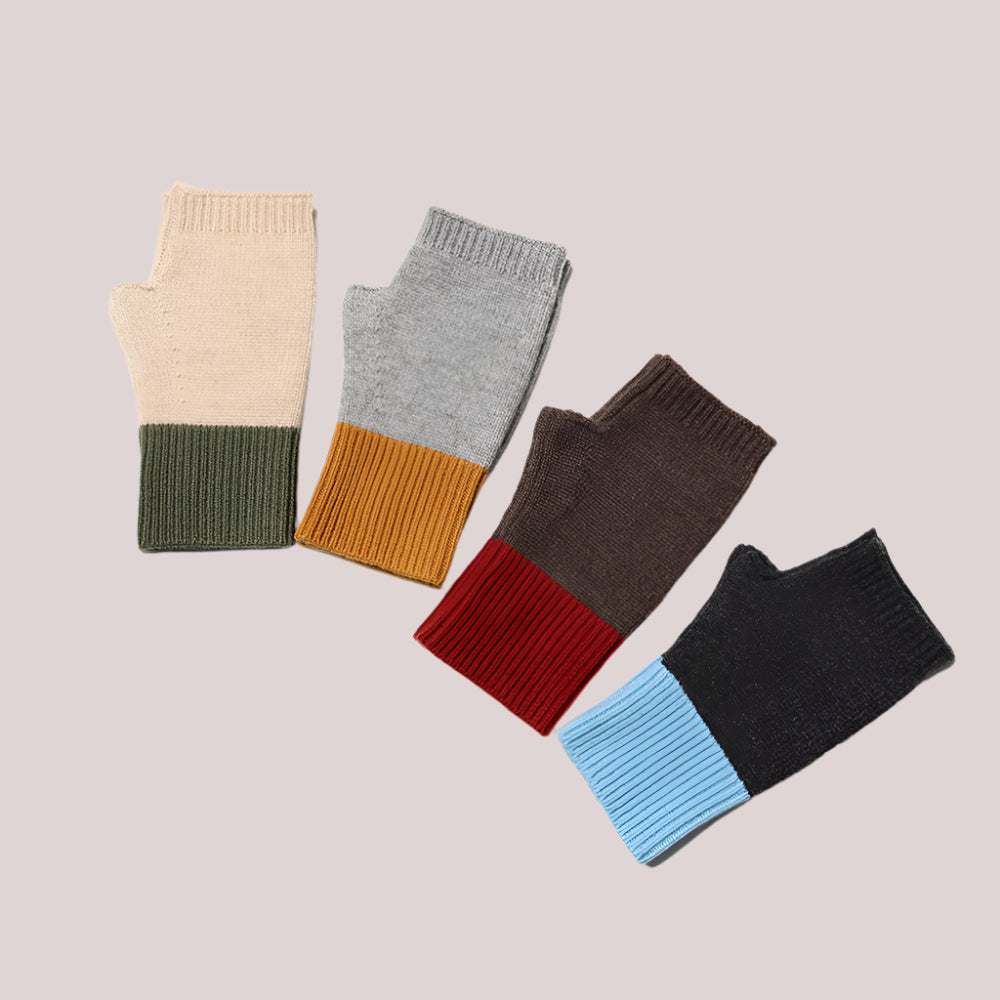 FINGERLESS- 100% cashmere duo-color fingerless gloves