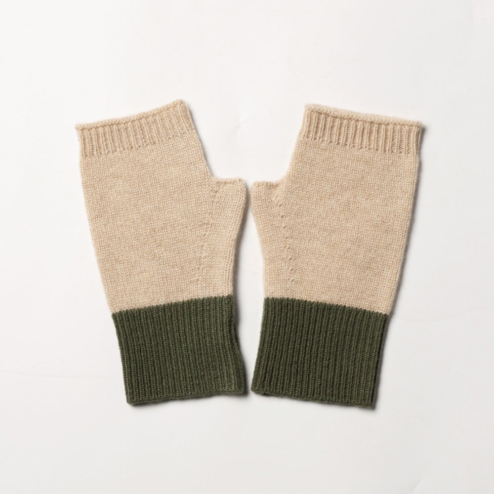 FINGERLESS- 100% cashmere duo-color fingerless gloves