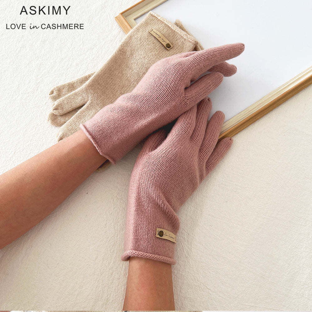 100% Pure Cashmere Knitted Gloves with Loose Edge – Ultimate Comfort and Elegance