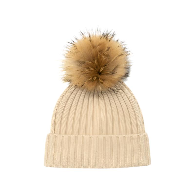 RIBBED POMPOM – 100% cashmere beanie with Pom-Pom