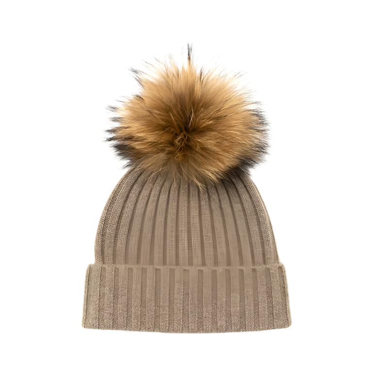 RIBBED POMPOM – 100% cashmere beanie with Pom-Pom