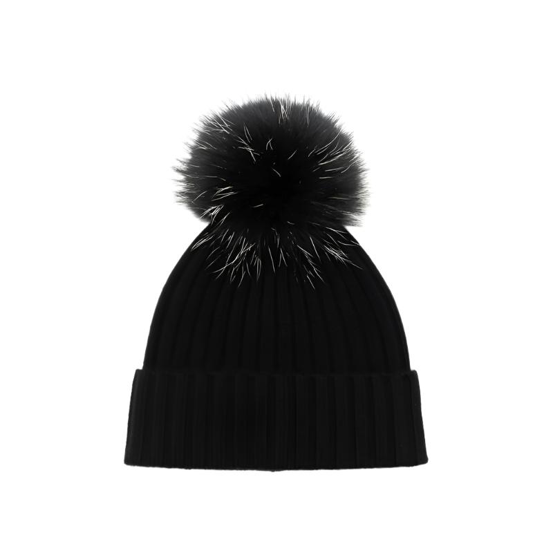 RIBBED POMPOM – 100% cashmere beanie with Pom-Pom