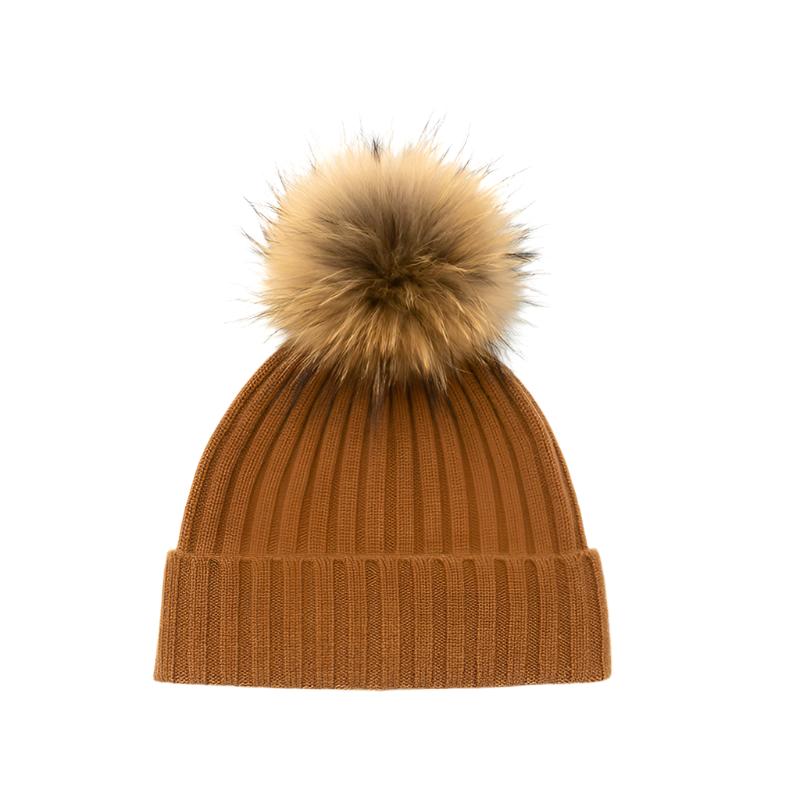 RIBBED POMPOM – 100% cashmere beanie with Pom-Pom
