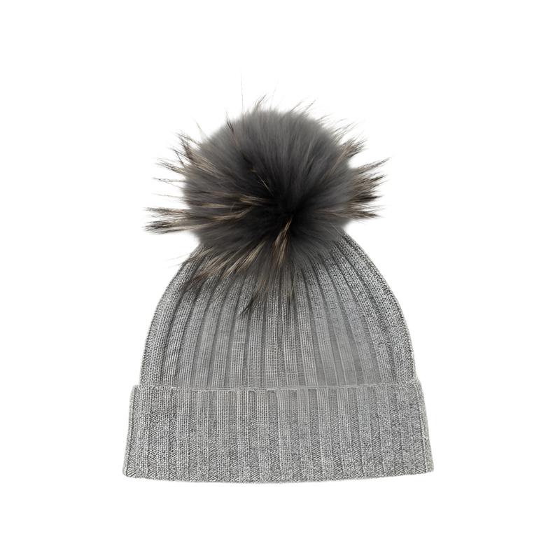 RIBBED POMPOM – 100% cashmere beanie with Pom-Pom
