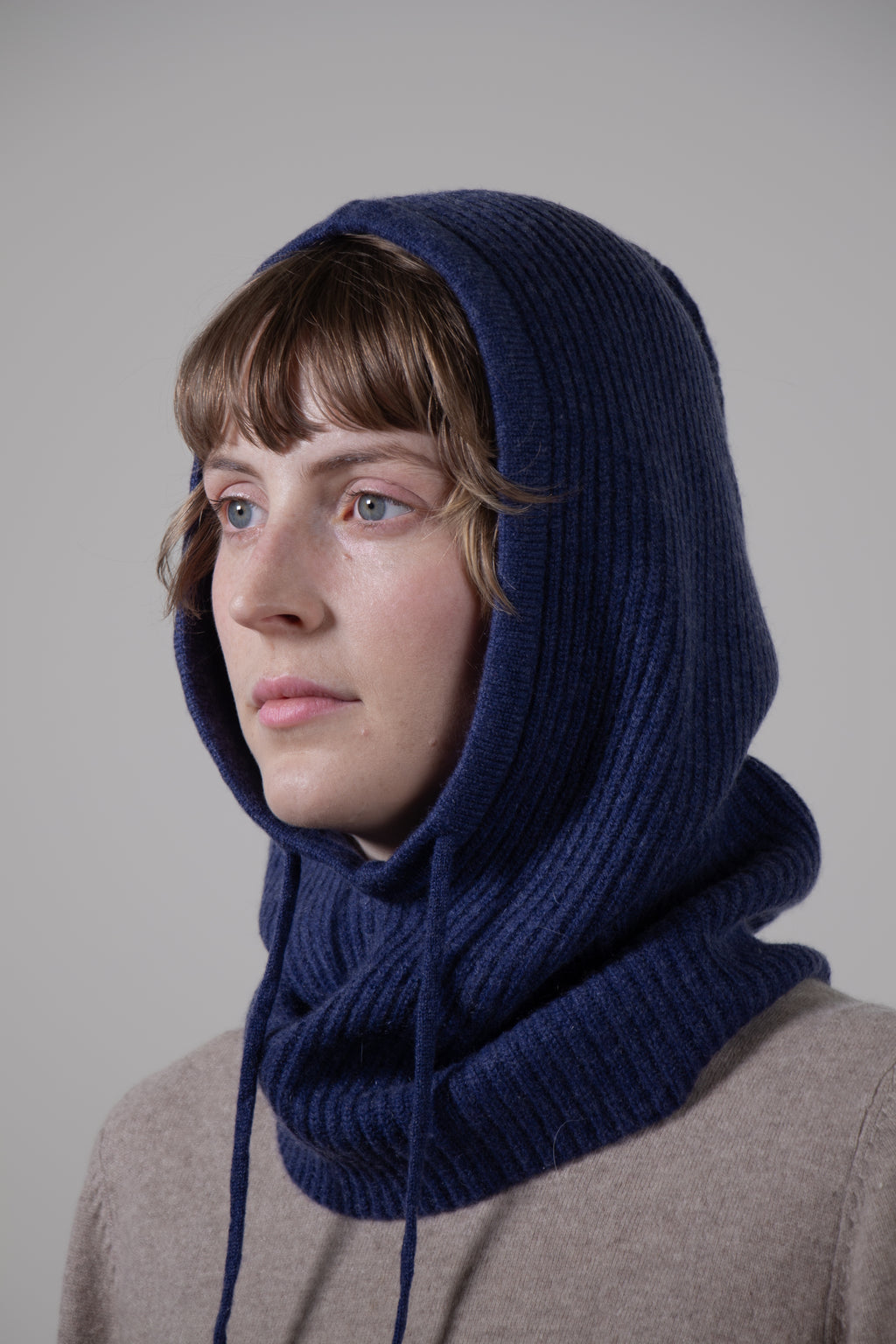 RIBBED- 100% cashmere ribbed knitted balaclava