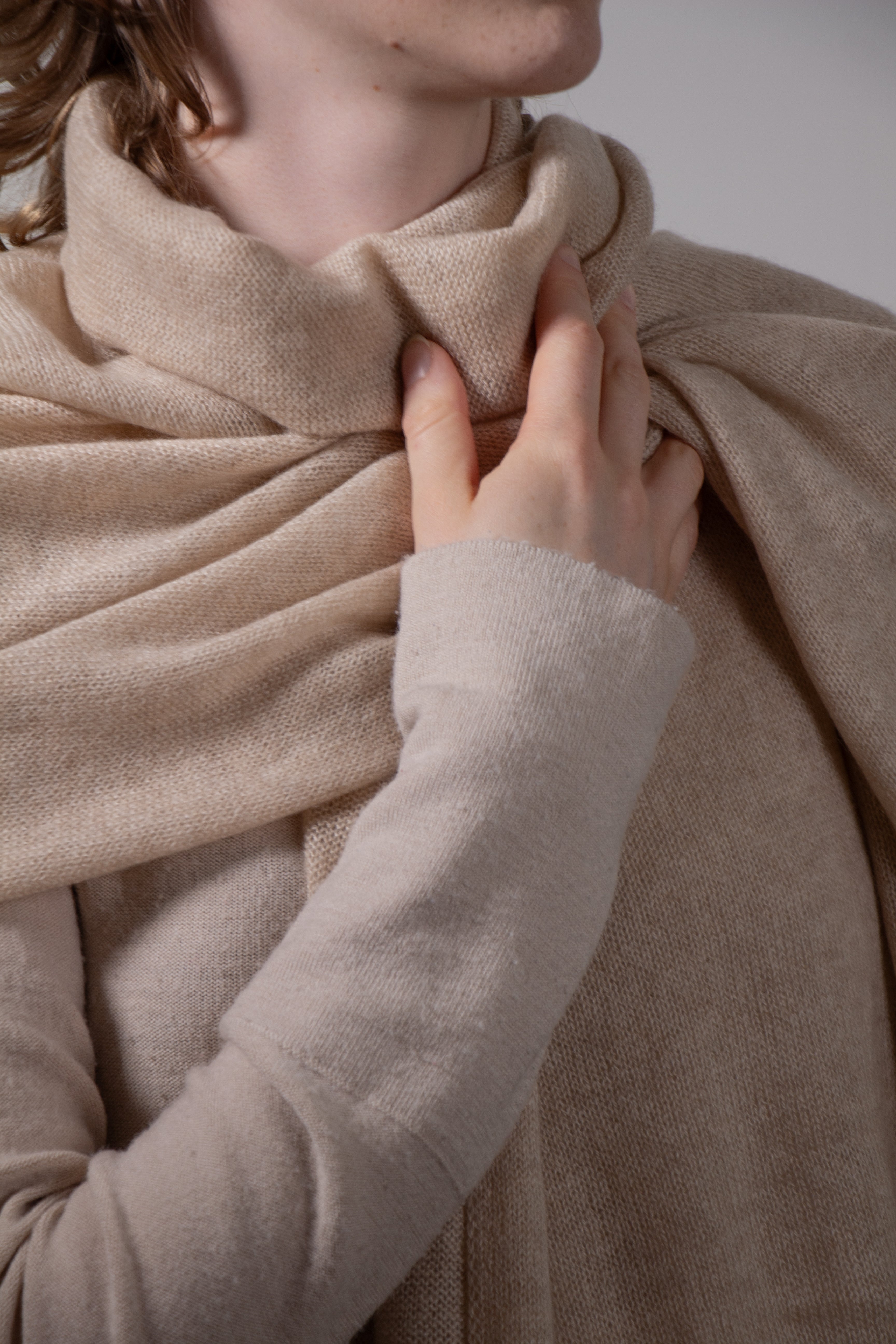 LOOSE EDGE - 100% Pure Cashmere Knitted Wrap Scarf , 60*180 cm