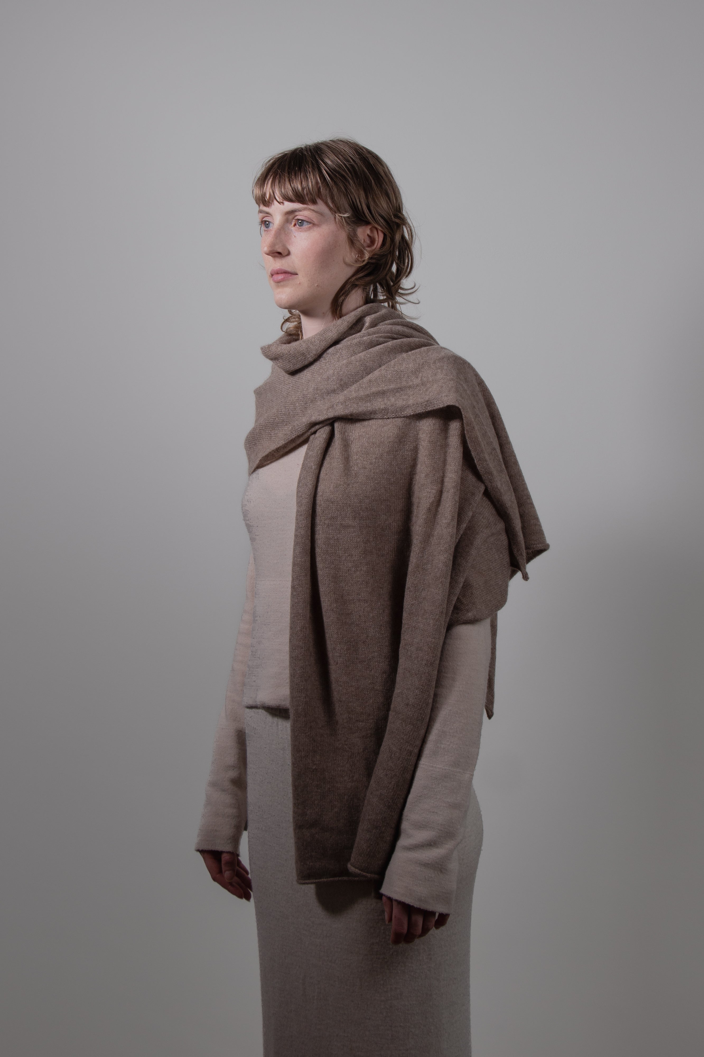 LOOSE EDGE - 100% Pure Cashmere Knitted Wrap Scarf , 60*180 cm