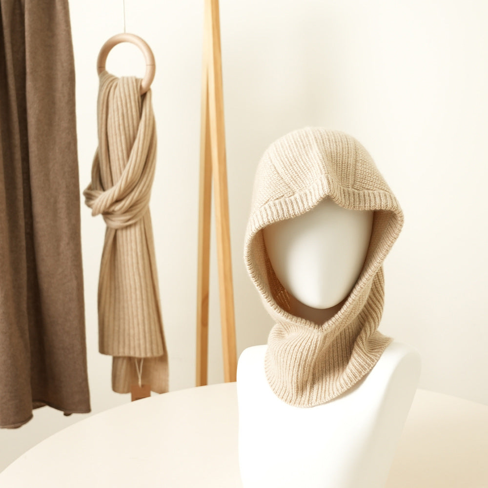 CLASSIC - 100% Cashmere Balaclava Hoodie with Ribbed Design