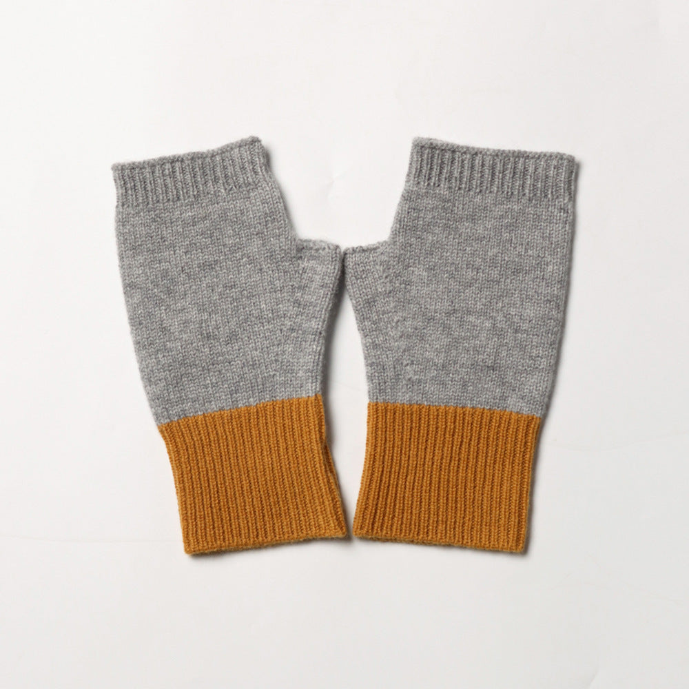 FINGERLESS-  100% cashmere duo-color fingerless gloves