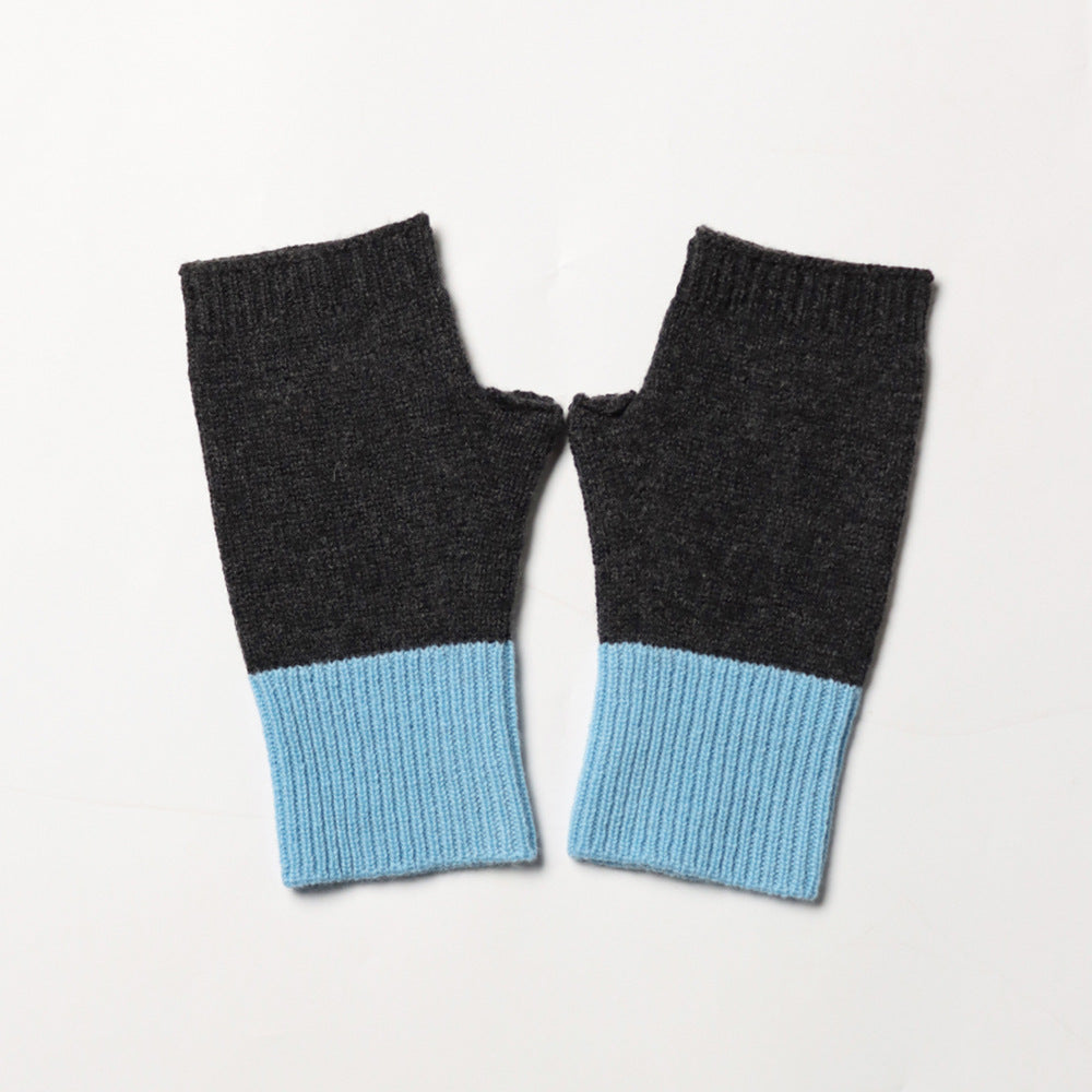 FINGERLESS-  100% cashmere duo-color fingerless gloves